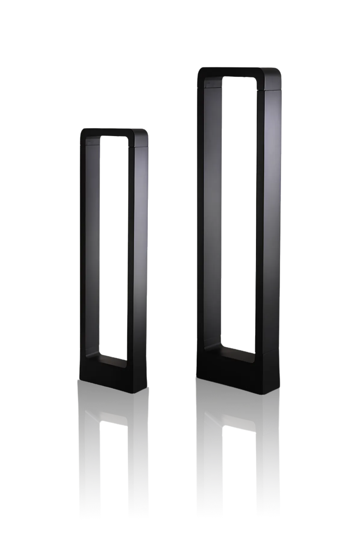 Two black rectangular garden lights