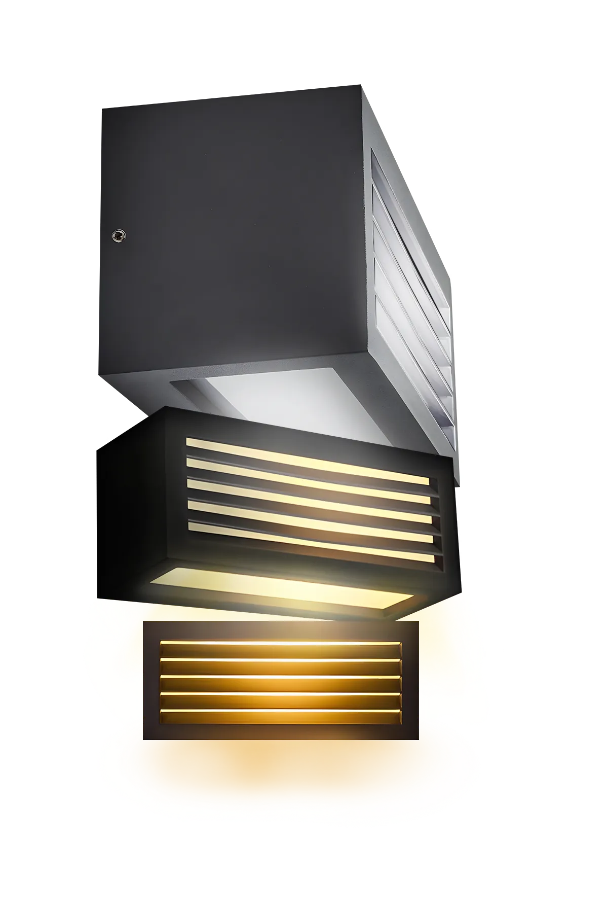 Black wall lights with warm illuminated details
